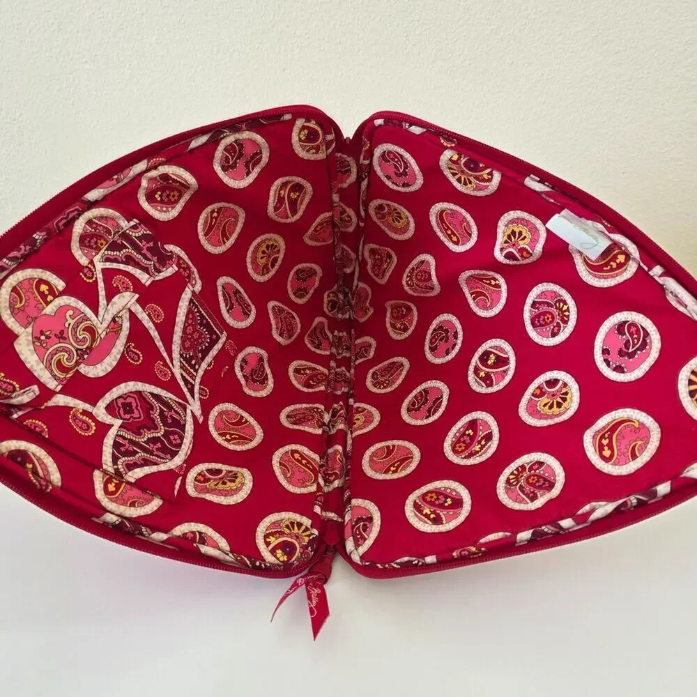 Vera Bradley Laptop Sleeve Quilted Paisley Case Red Pink Zip Closure